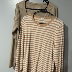 Aerie Tan Ribbed Buttoned Blouse